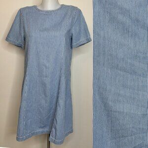 Caslon Dress Chambray Blue White Striped A Line Pockets Rodeo Boho Relaxed Sz S